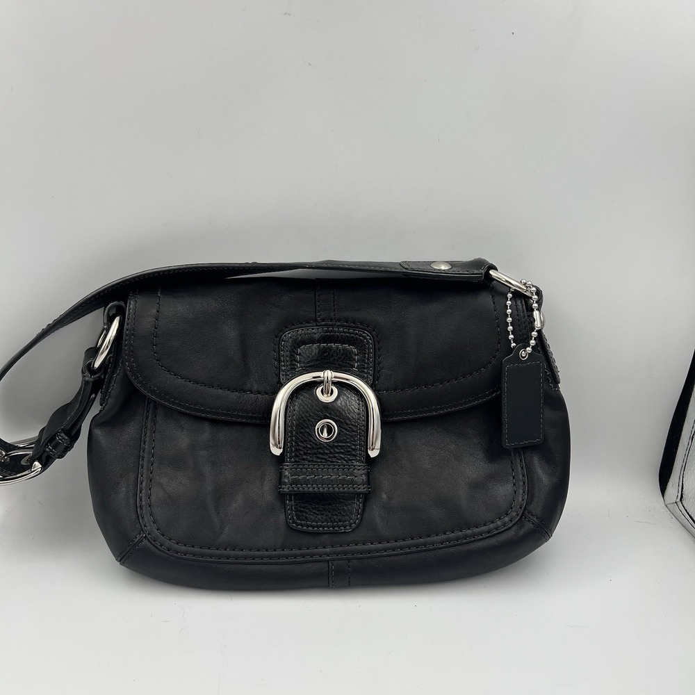 Y2K Coach Leather SOHO Shoulder Hobo Bag Purse Black Silver Buckle D1063-F13105